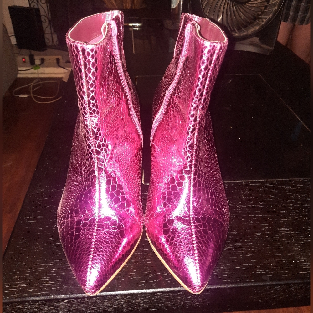 Hot pink snake skin booties